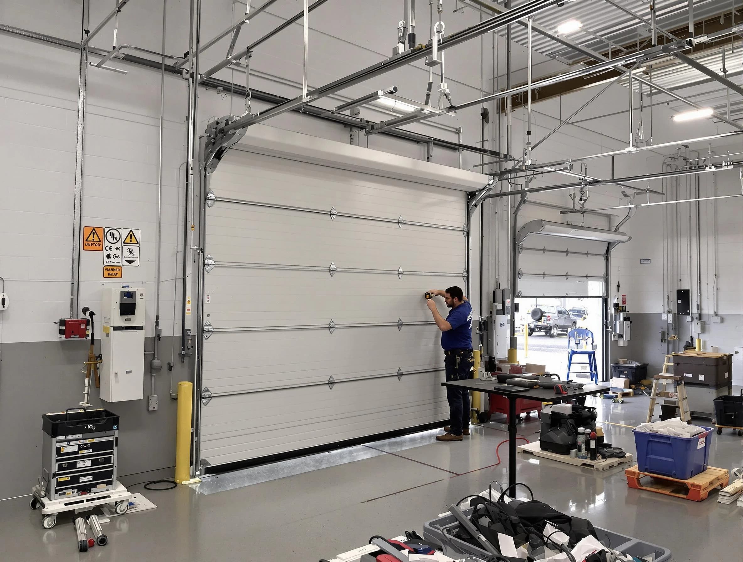 Commercial garage door repair being performed by Redan Garage Door Repair expert in Redan