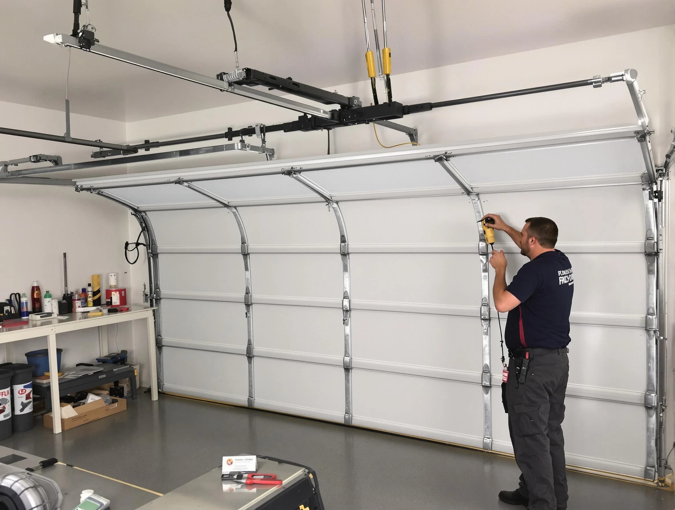 Redan Garage Door Repair certified technician performing overhead door system repair in Redan
