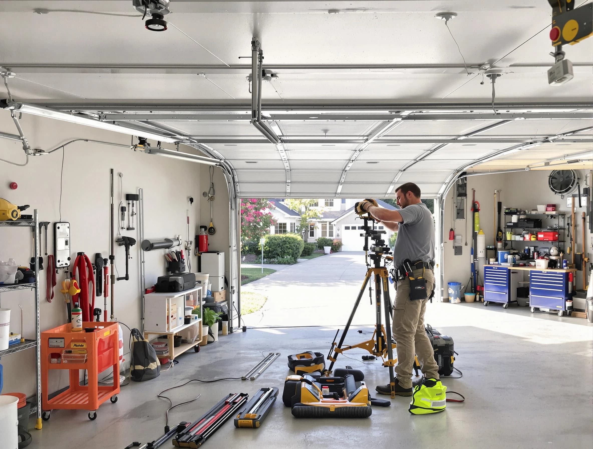 Redan Garage Door Repair specialist performing laser-guided track alignment in Redan