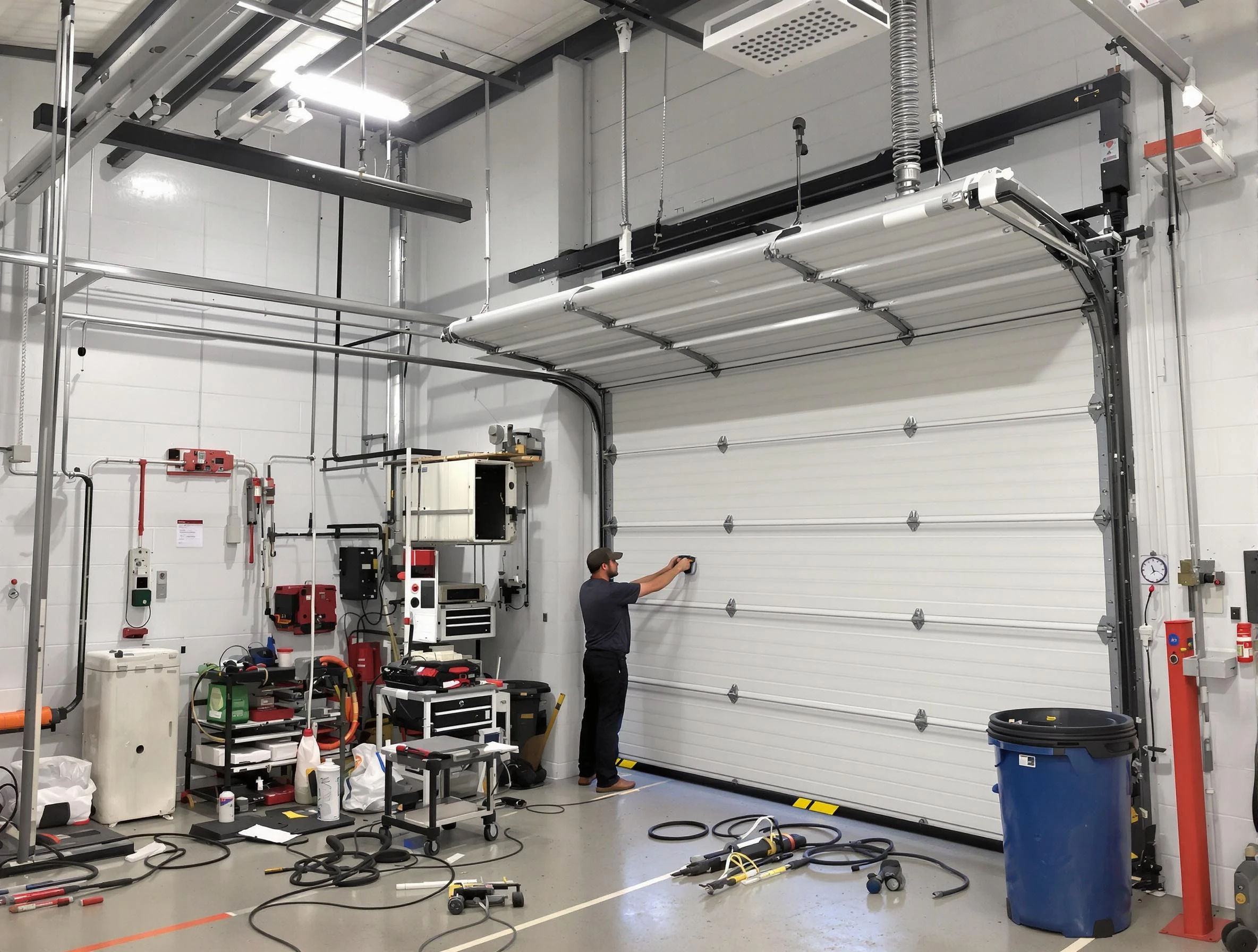 Redan Garage Door Repair certified technician performing commercial door repair at a Redan business facility