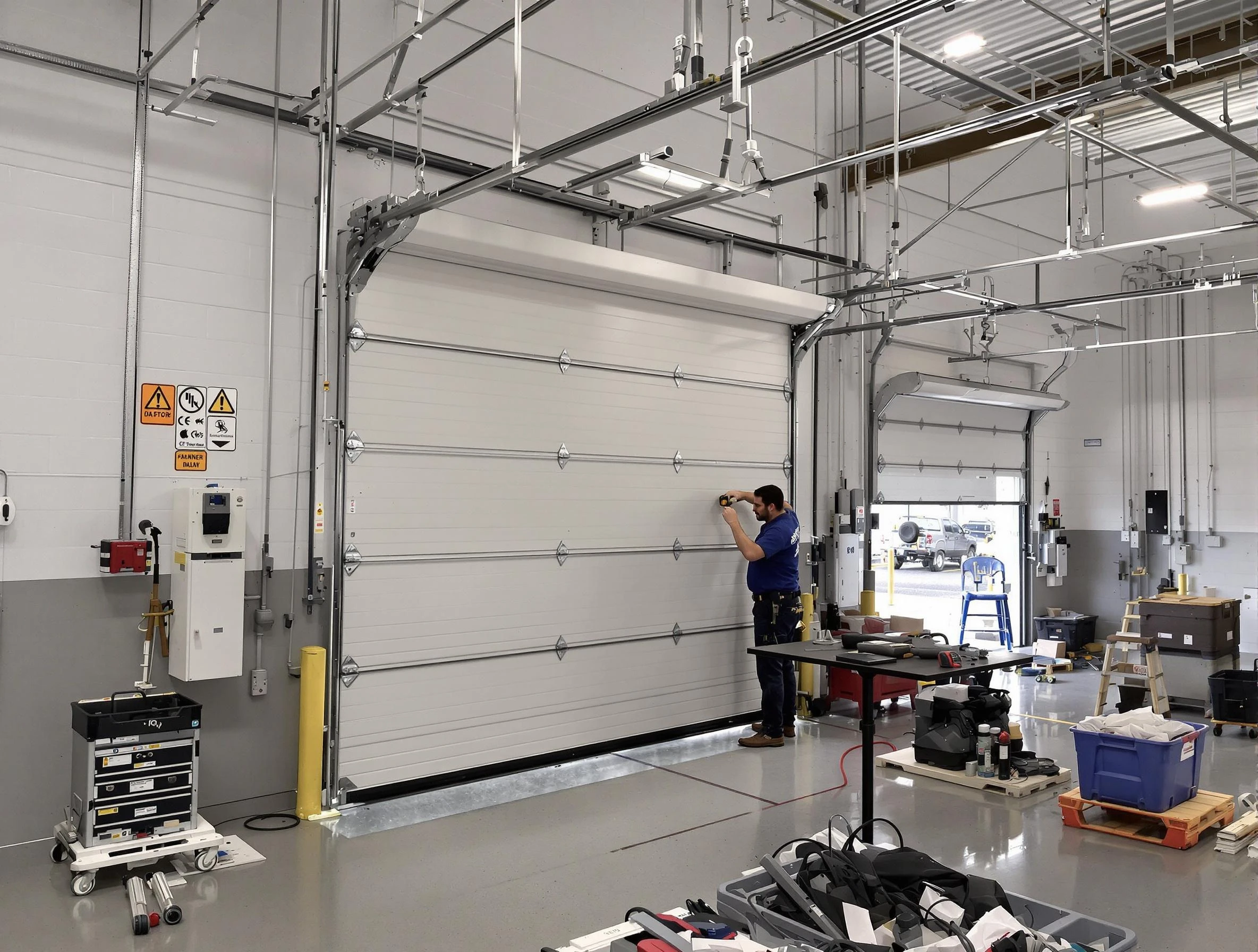 Commercial garage door repair being performed by Redan Garage Door Repair expert in Redan