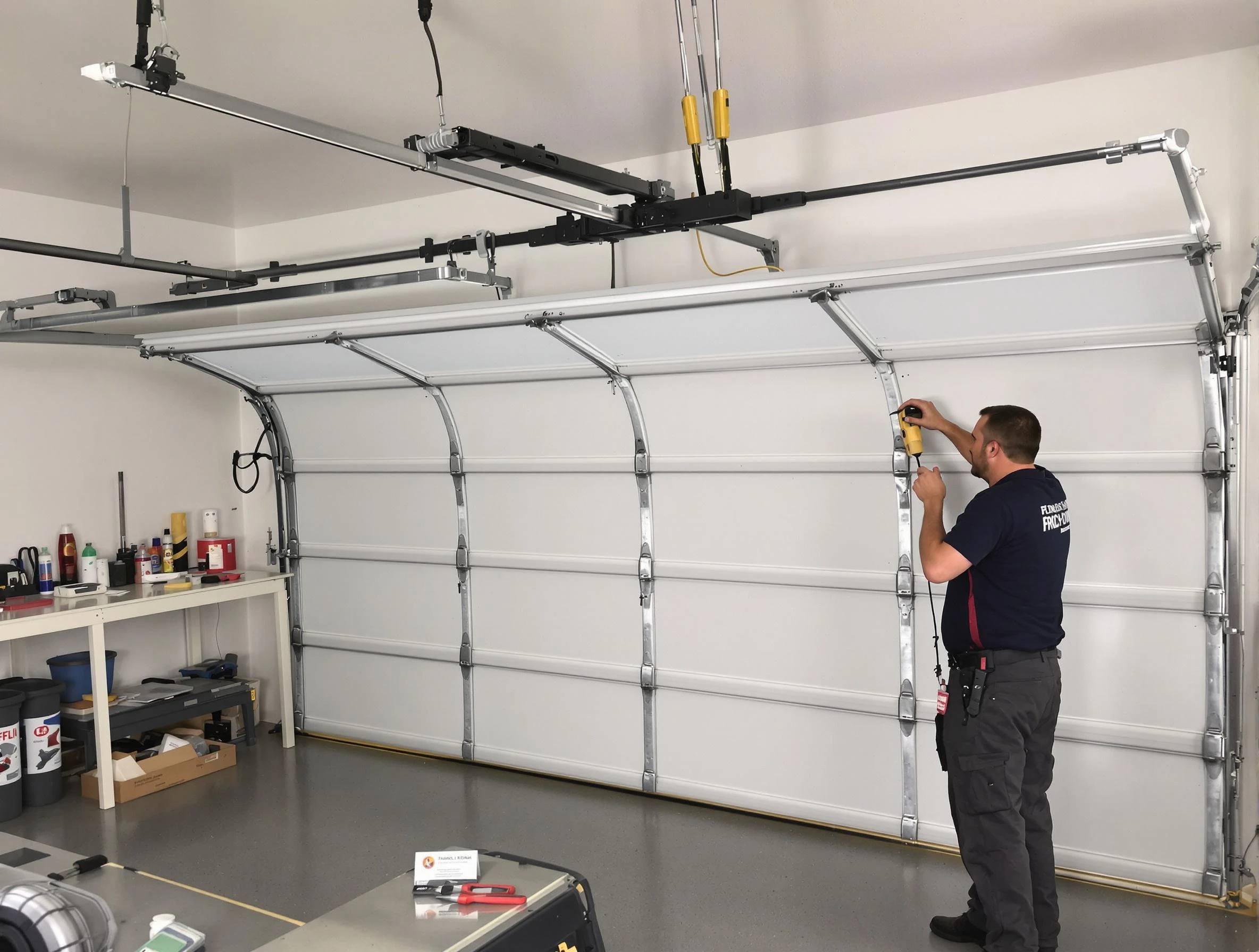 Redan Garage Door Repair certified technician performing overhead door system repair in Redan