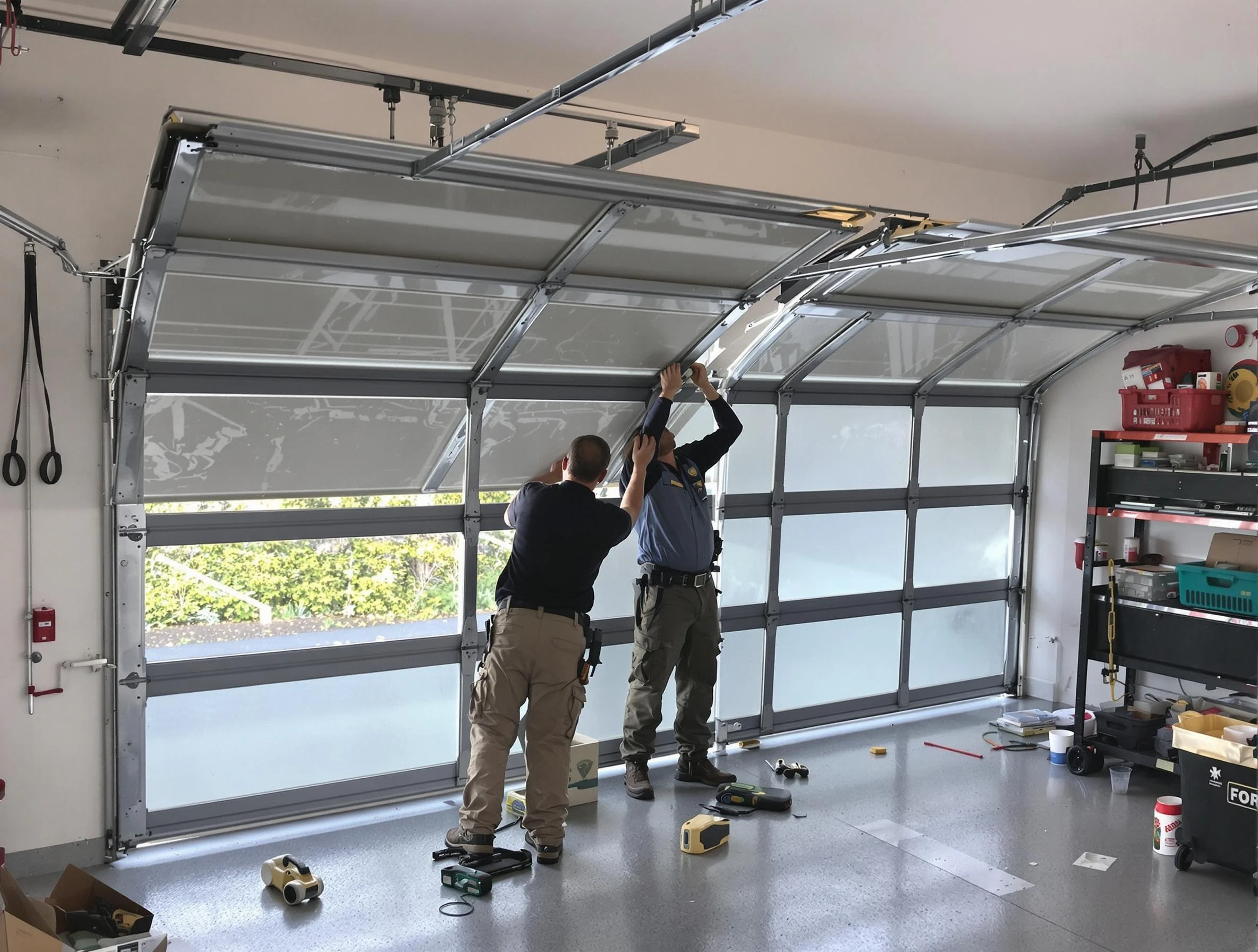 Redan Garage Door Repair expert performing precise panel replacement on Redan garage door