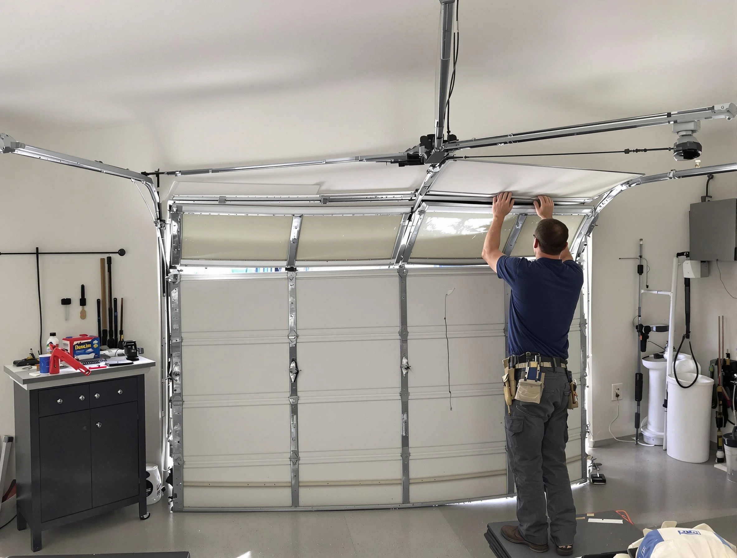 Redan Garage Door Repair specialist performing precise section replacement on Redan garage door